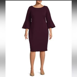 Calvin Klein 3/4 Boat Neck Bell Sleeve Scuba Sheath Dress Size 12
